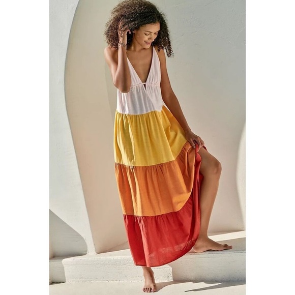 New By Anthropologie Colorblock Maxi Dress Size M - Picture 2 of 15